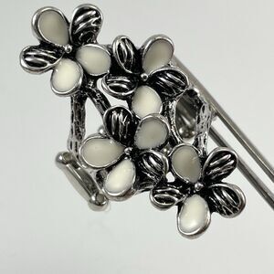 Cute Boho Silver Tone Floral Cocktail Stretch Ring Statement Enamel